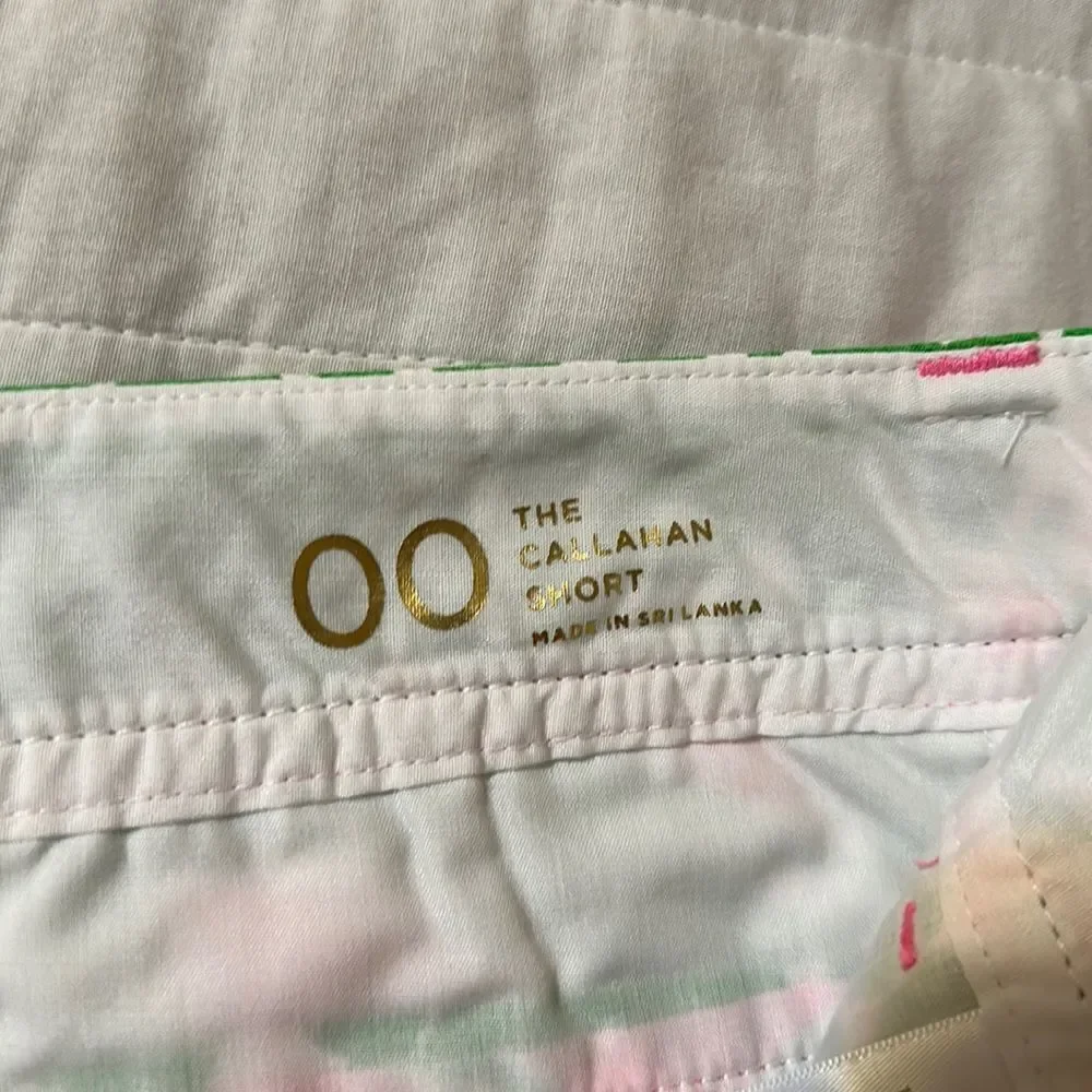 Lilly Pulitzer 00 5” The Callahan 💯 Cotton 4 Pocket White Green Pink Shorts